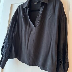 Club Monaco Black Blouse Sheer Sleeves With Lace